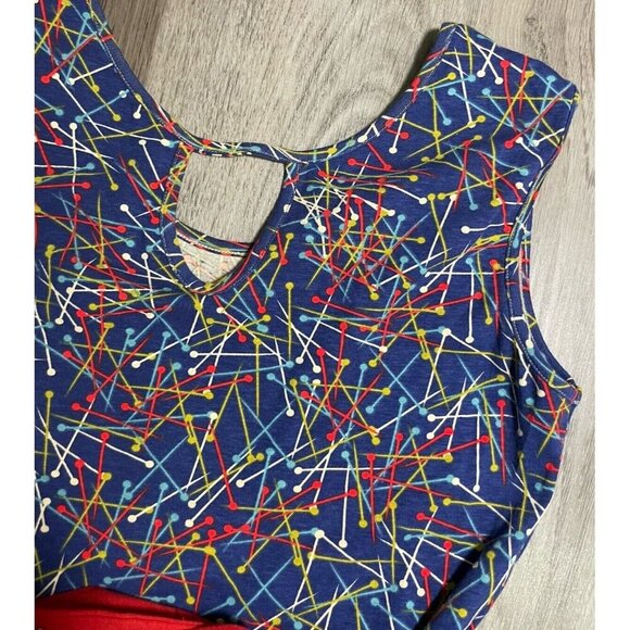 Effie’s Heart Colorful Retro Print Dress Sleeveless Cotton Belted Size M Blue - Picture 3 of 7